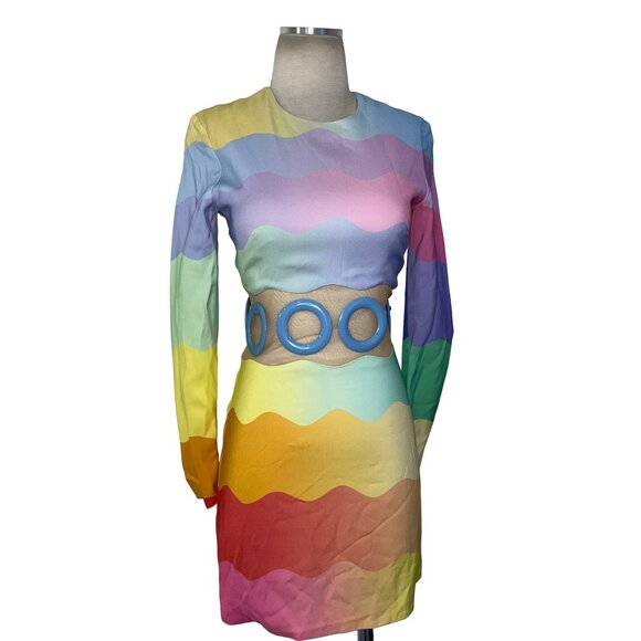 CASABLANCA Waist Cut Bodycon Dress in Rainbow 36 New Mini Cocktail Womens - Picture 4 of 15